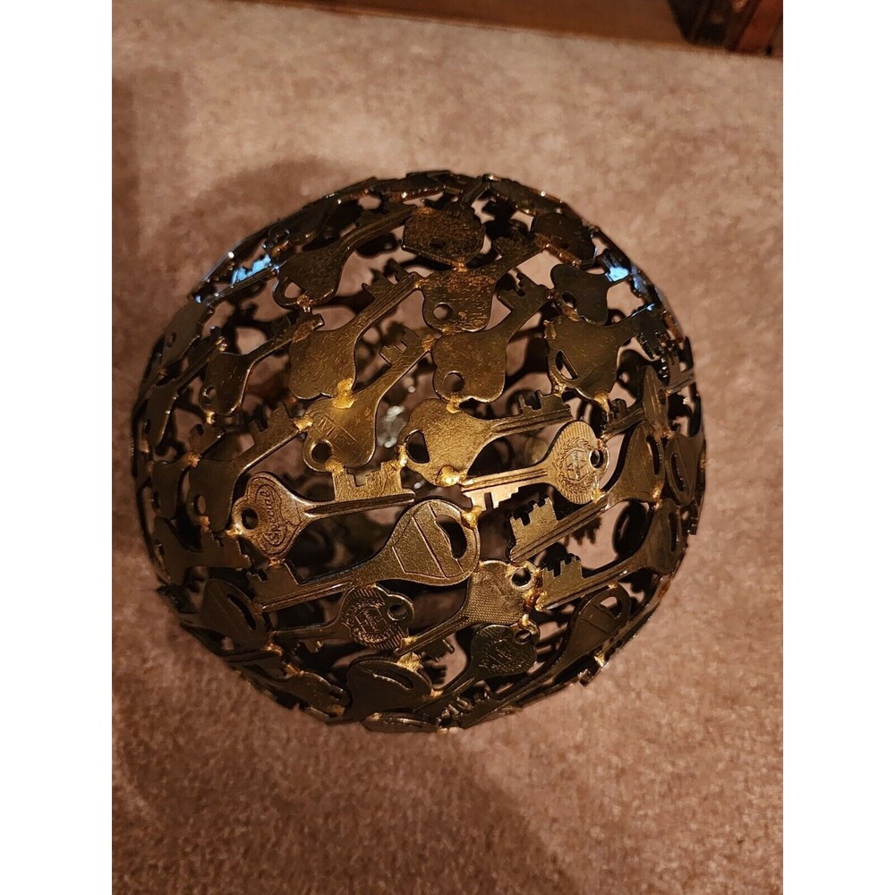 New Vintage Artisans Brass Metal Welded Key Ball Sphere Sculpture - 8 Inch